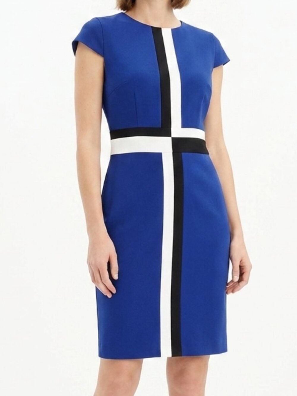 ABS Silver Label Colour Block Fitted Sheath Office Dress- Sz. 6